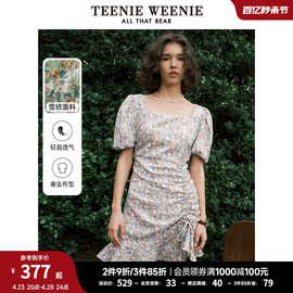 TeenieWeenie小熊方领雪纺印花连衣裙碎花泡泡袖欧式公主气质女装