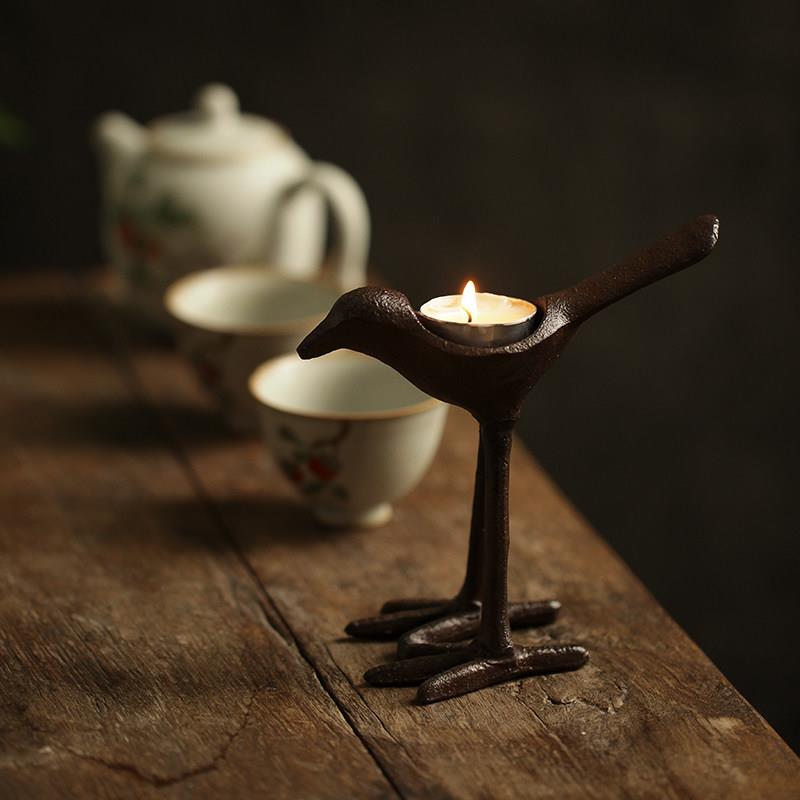 梵悦覆古铸铁飞鸟烛台 装饰摆件 茶台摆设 民宿烛台 文艺茶艺烛台图片