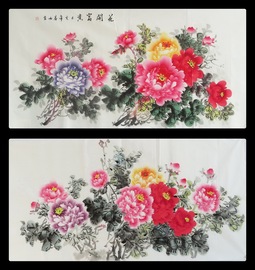 手绘花鸟国画牡丹四尺水墨写意字画客厅玄关横幅装饰书画作品E7