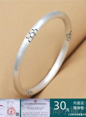 新款999纯银古法银手女镯夏梅花实心足银尚手工镯子小时众设计感