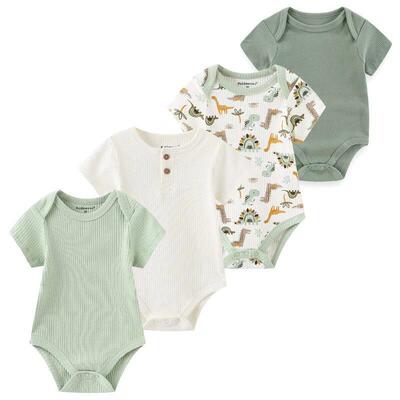 4Pieces Born Bodysuit Print Cotton Baby Boy Clothes Short S