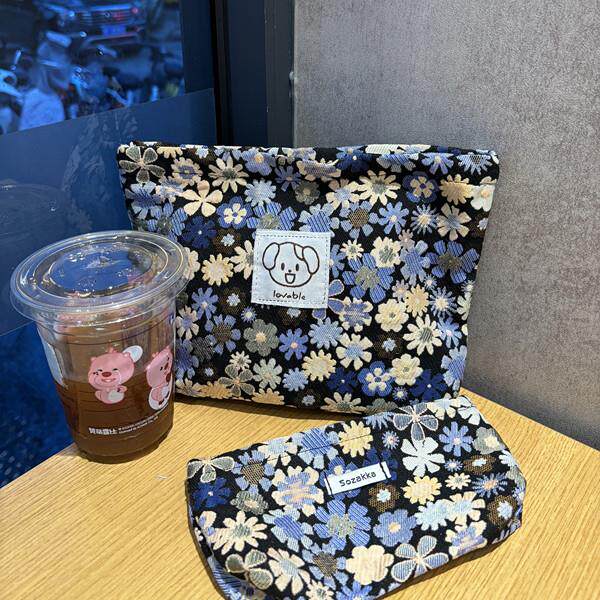 化妆包小型国风繁花大容量便携小号零钱包口红卫生巾笔袋收纳袋布