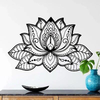 Black Color Lotus Flower Shaped Metal Wall Art Bedroom