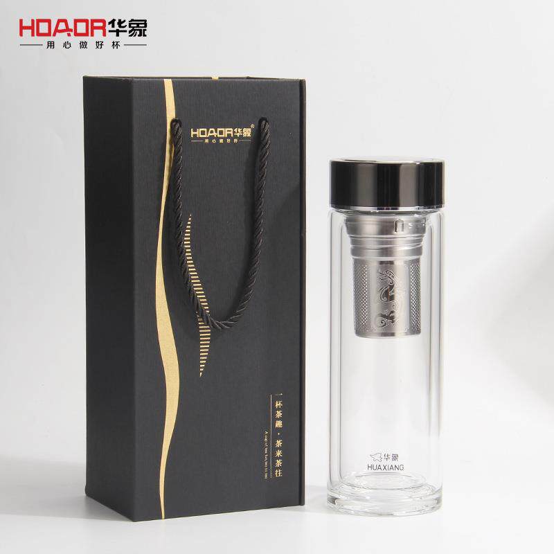 高硼硅双层玻璃杯华象2260号耐高温隔热加厚办公家用泡茶杯印字