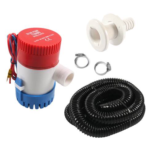 12V-1100GPH舱底泵配黑色管子排水管套件适用：房车/游艇