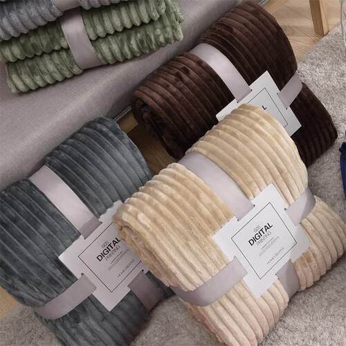 Pure color cloud mink fleece striped blanket flannel blanket