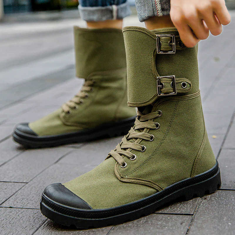 男士高帮帆布鞋工装靴潮流搭扣马丁靴硬汉户外战术靴中筒机车靴子,流行男鞋,高帮鞋,淘宝优惠券,粉丝福利购,淘宝优惠卷