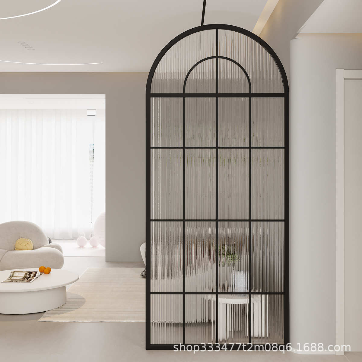 入户弧形客厅玄关源头工厂风半圆隔断铁拱形艺奶油不锈钢法式屏风