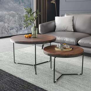 北欧家用创意双圆形组合茶几设计师客厅小茶桌酒店民宿实木圆几