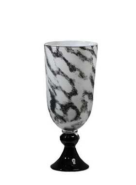 高级感欧式复古大口径水墨花纹质地高脚中古风设计感艺术琉璃花瓶