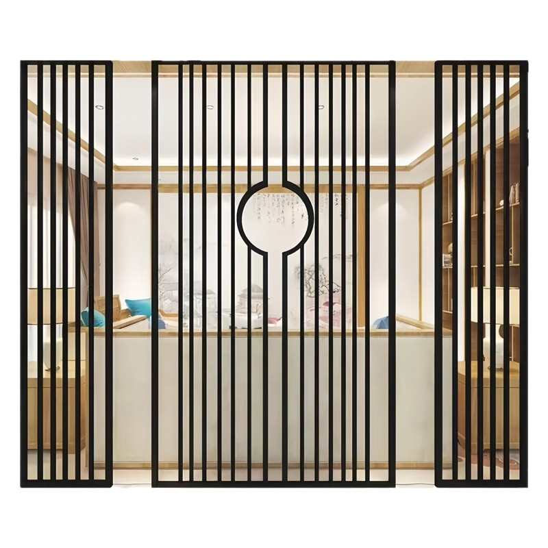 新中式屏风隔断碳钢格栅栏镂空日式隔断客厅入户金属雕花格栅