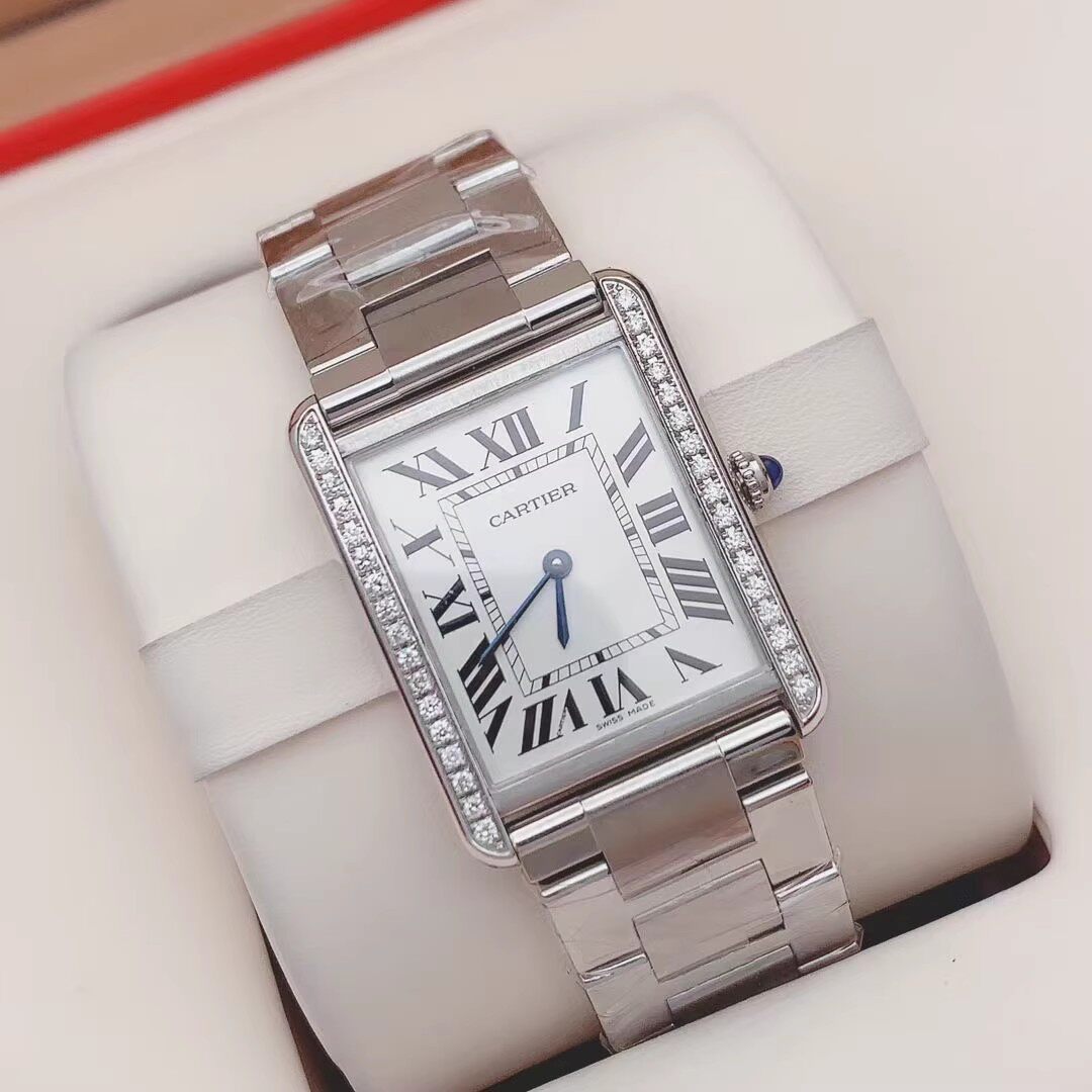 先鉴后发 98新27*34mm卡地亚坦克系列W5200014后镶钻石英女表正品