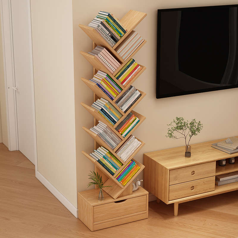 实木书架落地置物架客厅靠墙展示架子家用小户型简易收纳储物书柜