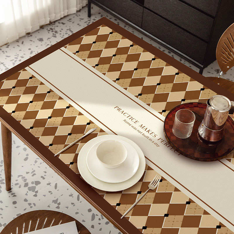 复古格子排列皮革地垫满铺防水防油防滑耐脏桌垫厨房可免洗地毯