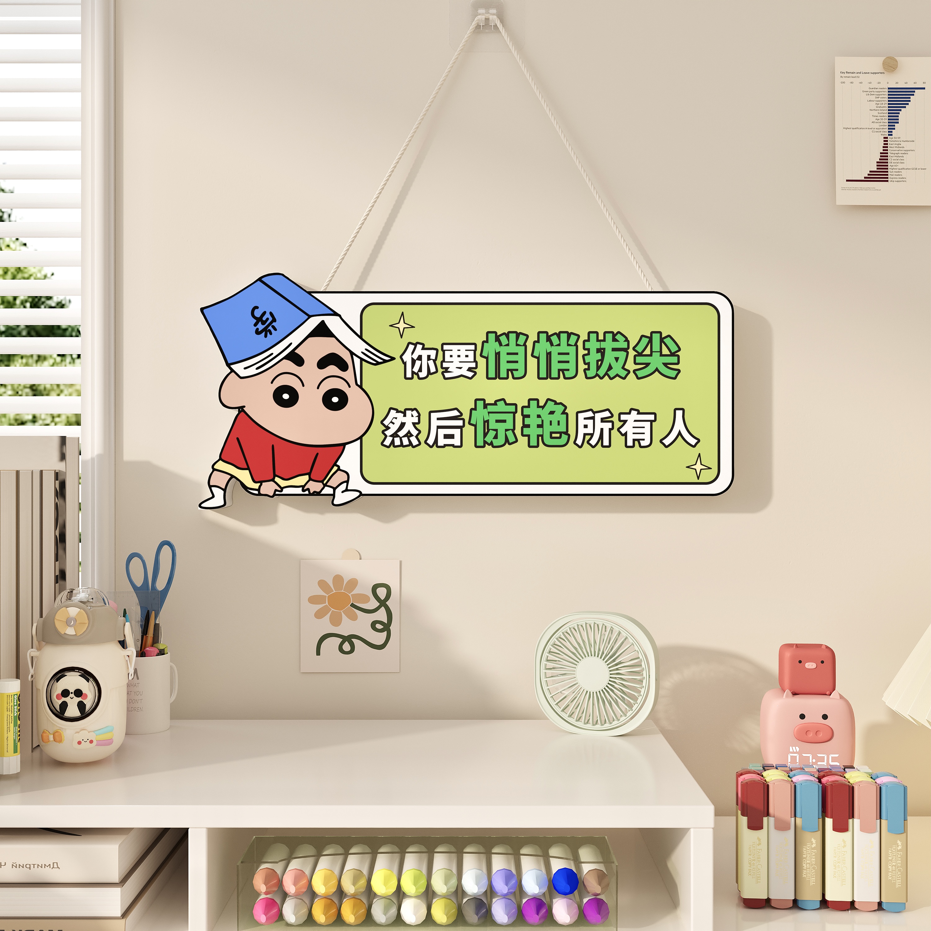 蜡笔小新学习励志摆件挂画孩子学生中考高考自律激励挂件学习坚持