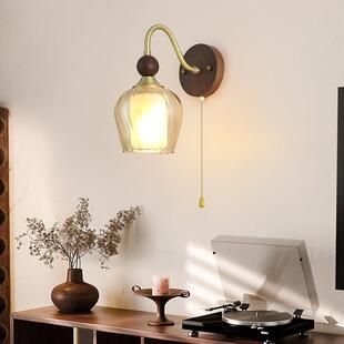 2026新款高级感法式中古风壁灯美式复古客厅原木卧室床头全铜壁灯