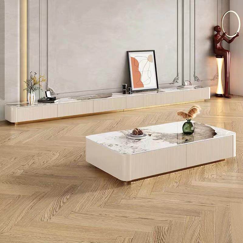 意式轻奢岩板电视柜茶几柜组合家用小户型客厅设计师简约靠墙地柜