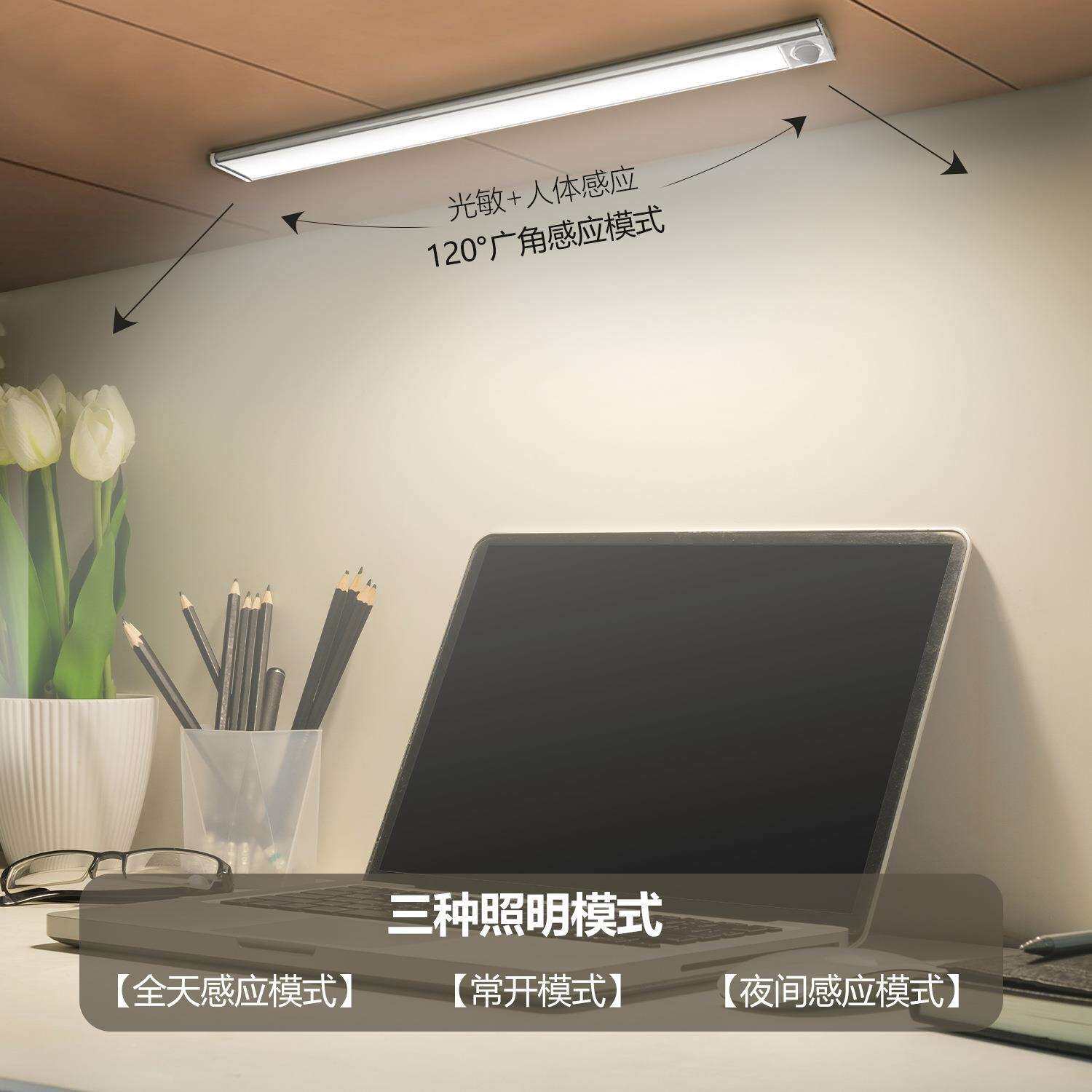 欧式简约轻奢感应条形橱柜灯5V长条磁吸自粘衣柜灯充电式led灯条