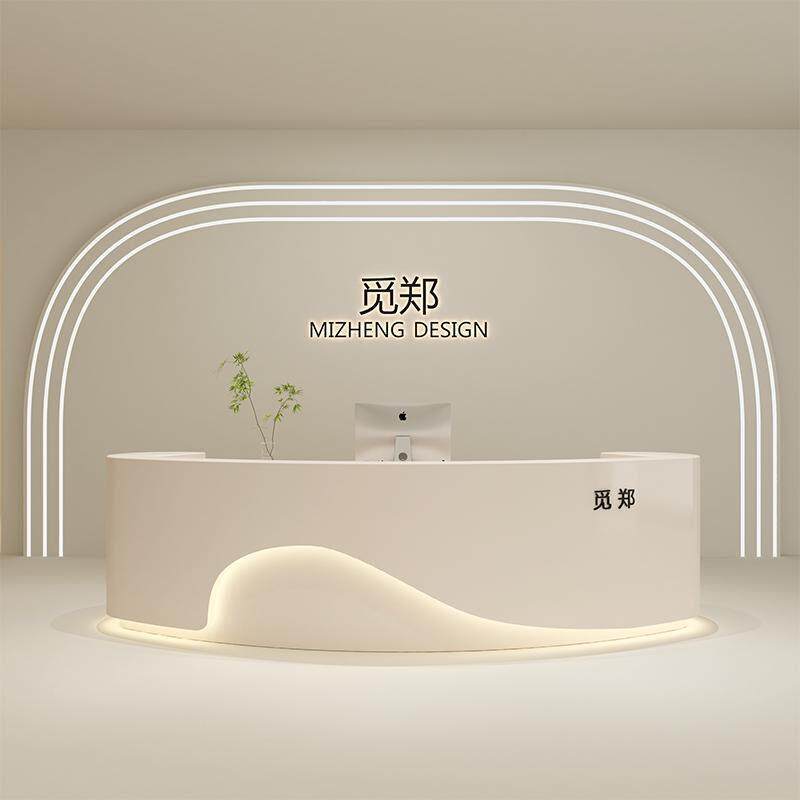 弧形美容院收银台服装店前台公司接待台吧台烤漆简约现代店铺柜台