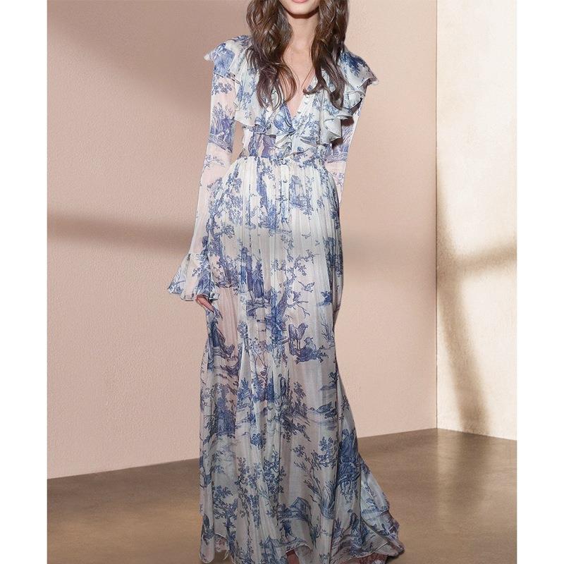 cotton print vintage dresses for women  new autumn casual