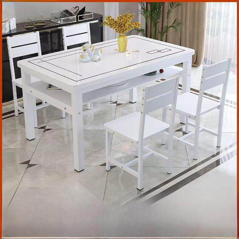 钢化玻璃双层餐桌和椅子组合小公寓家庭存储餐桌客人餐厅矩形桌子