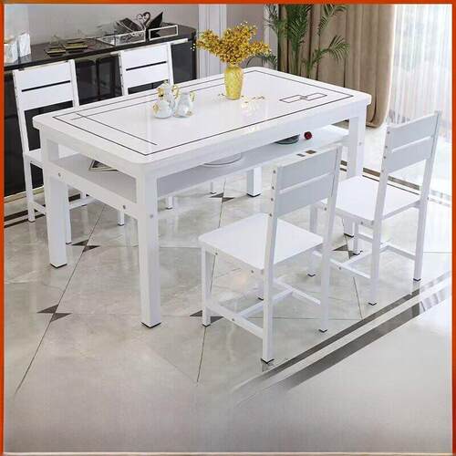 钢化玻璃双层餐桌和椅子组合小公寓家庭存储餐桌客人餐厅矩形桌子