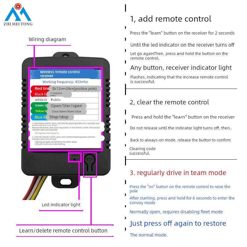 无线外接抬杆道闸遥控器接收模块停车场车库门禁伸缩电动门学习型