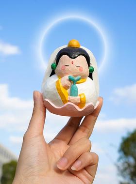 观音菩萨小神仙摆件车载创意汽车可爱保平安车内饰品礼物木雕艾集