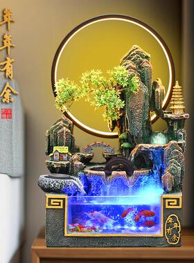 鱼缸小型循环流水喷泉过滤客厅创意桌面假山造景家居装饰养鱼摆件