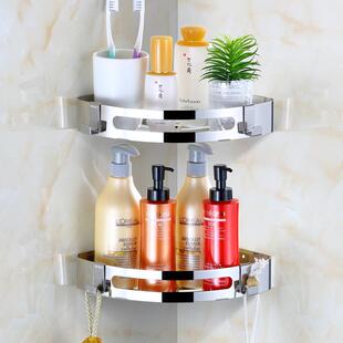 免打孔卫生间三角架转角置物架壁挂式洗手间304不锈钢厕所扇型架