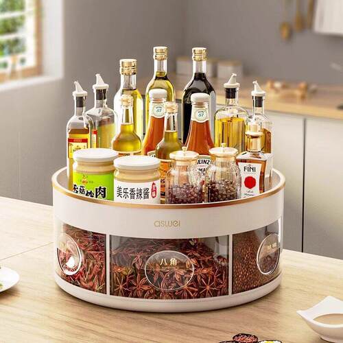 Kitchen Storage Organizer, Rotating Spice Rack, Multi-functi