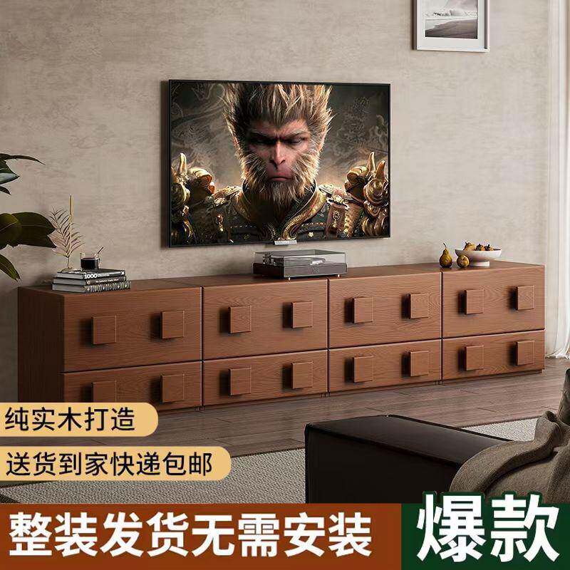 中古风复古卡门柜家居全套拼接双层电视柜多功能床头柜网