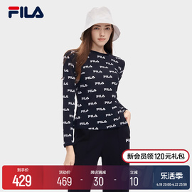 FILA 斐乐女子针织长袖衫2024夏季时尚休闲满印LOGO长T恤