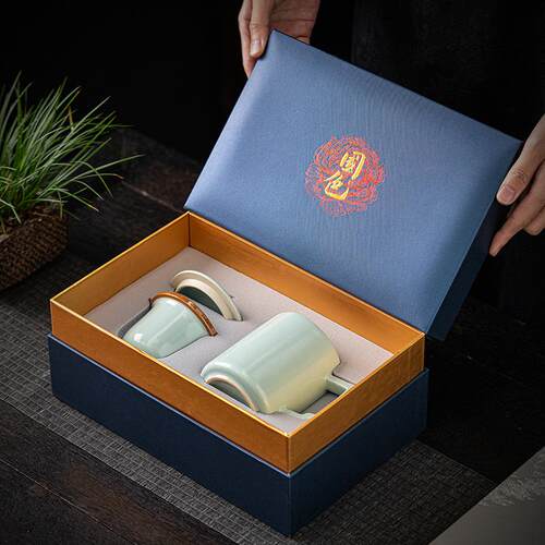 茶杯办公室汝窑马克杯陶瓷高档精致汝瓷办公杯过滤茶水分离杯送礼
