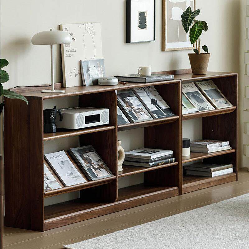 北欧日式黑胡桃木书柜客厅杂志架落地组合收纳置物架全实木矮柜