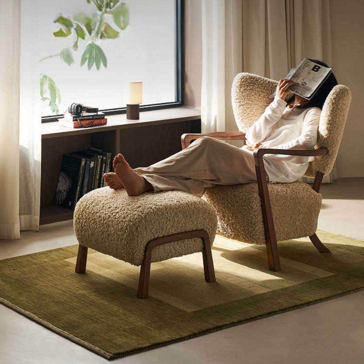 意式极简伍尔夫休闲椅法式复古风实木中古客厅单人沙发椅