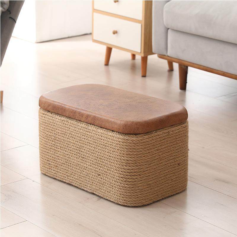 麻绳蒲团坐墩手工麻布坐凳圆凳矮凳墩子实木框架凳子包邮客厅座位