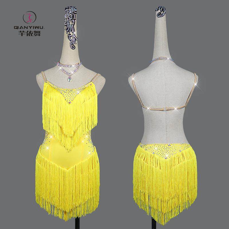 新款205新款拉丁比舞赛表演出服性感带露2背钻显瘦solo舞台女流吊
