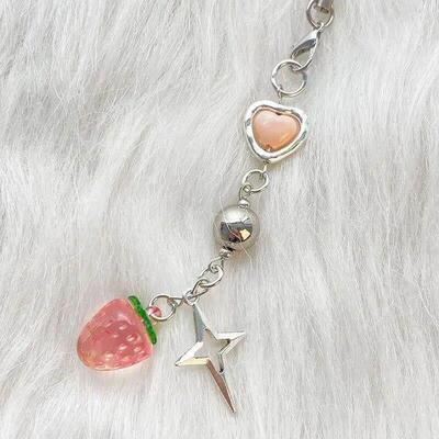 Ins Sweet Pink Strawberry Mobile Phone Chain Metal Acrylic