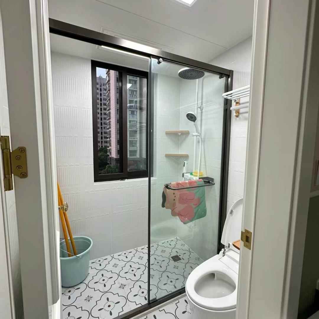 极窄T字型隔断玻璃门推拉移门淋浴房沐浴卫生间一门两用干湿分离