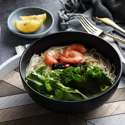 20cm ceramic black soup bowl large Japanese salad bowl