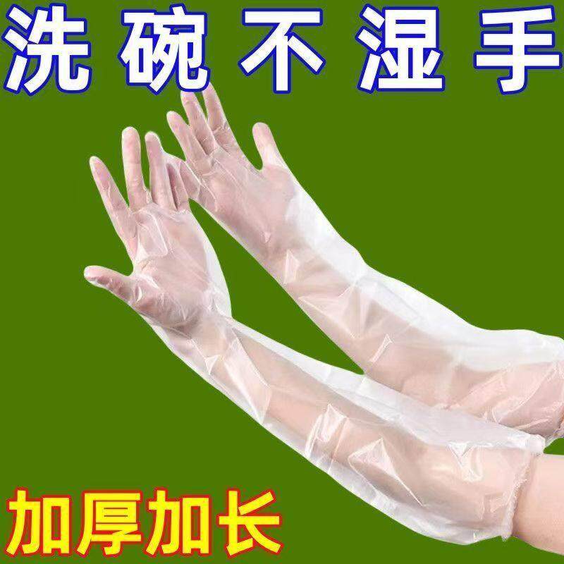 厨房洗碗薄款洗衣清洁防水油食品级长袖一次性PE家务手套加长束口