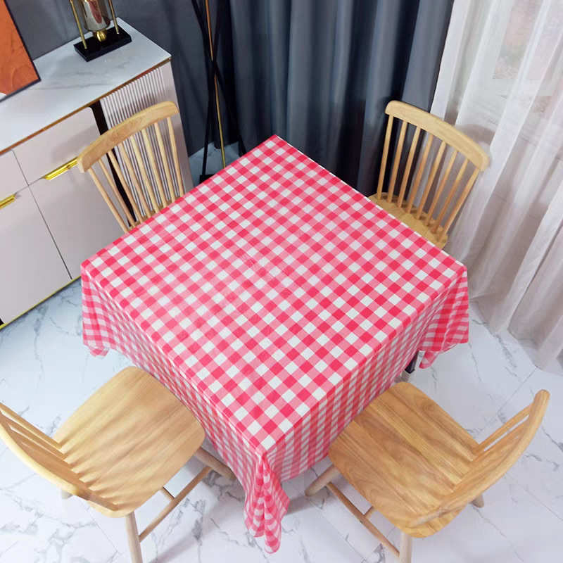 批发红格子加厚50张100张塑料一次性桌布大排档正方台布圆桌面布