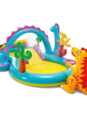 INTEX57135恐龙八字形公园滑梯水池充气海洋球池儿童家庭水上乐园