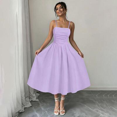 Womens Plain Minimalist Fitted Cami Spaghetti Strap Dress