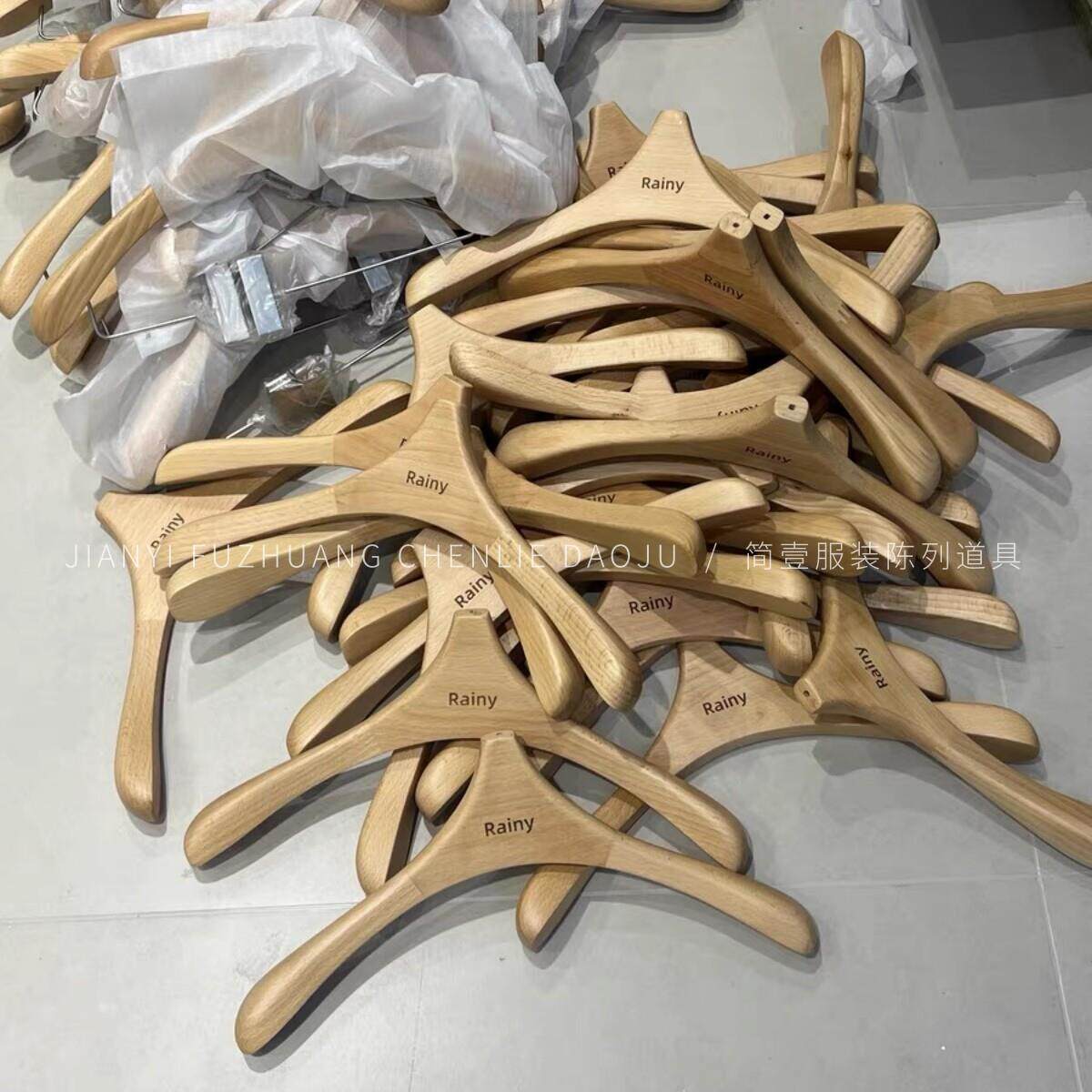 服装店衣架女装专用榉木加厚宽肩衣撑裤夹婚纱店无痕实木衣挂定制