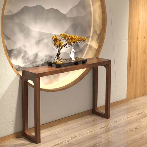 玄关桌新中式纯实木墙边长条窄边桌原木入户玄关条案案台靠墙长桌