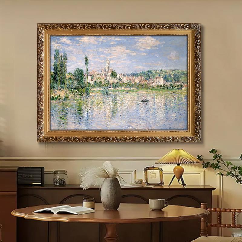 莫奈风景油画世界名画夏天的维特伊挂画印象客厅餐厅过道轻奢壁画