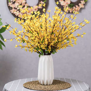 蝴蝶兰 餐桌上的装饰花 客厅假花桌面仿真迎春花真花带花瓶套装