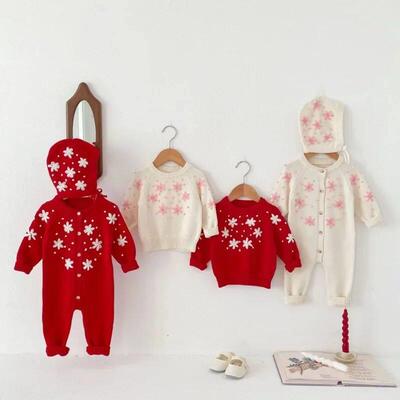 born Baby Christmas Red Romper with Caps Clothes Sets Girl K
